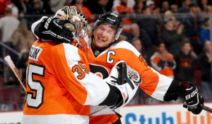 Giroux and first-year Flyer Steve Mason will be in tough against the Rangers.